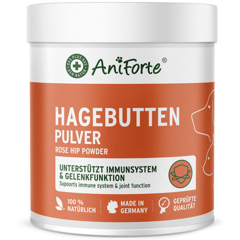 AniForte® Hagebuttenpulver für Hunde, unterstützt Immunsystem und Gelenkfunktion, 100% natürliches Vitamin C, geprüfte Qualität, Made in Germany