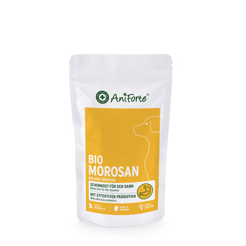 AniForte® Bio Morosan Schonkost für Hunde, mit präbiotischem Möhrensuppe-Mix, unterstützt Verdauungsgesundheit.